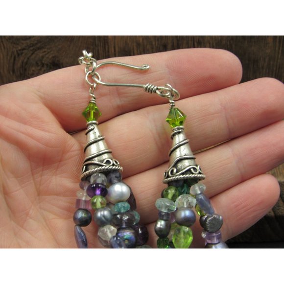 20" Sterling Silver Amethyst Pearl Peridot Quartz Necklace Vintage Minimalist - Picture 4 of 7